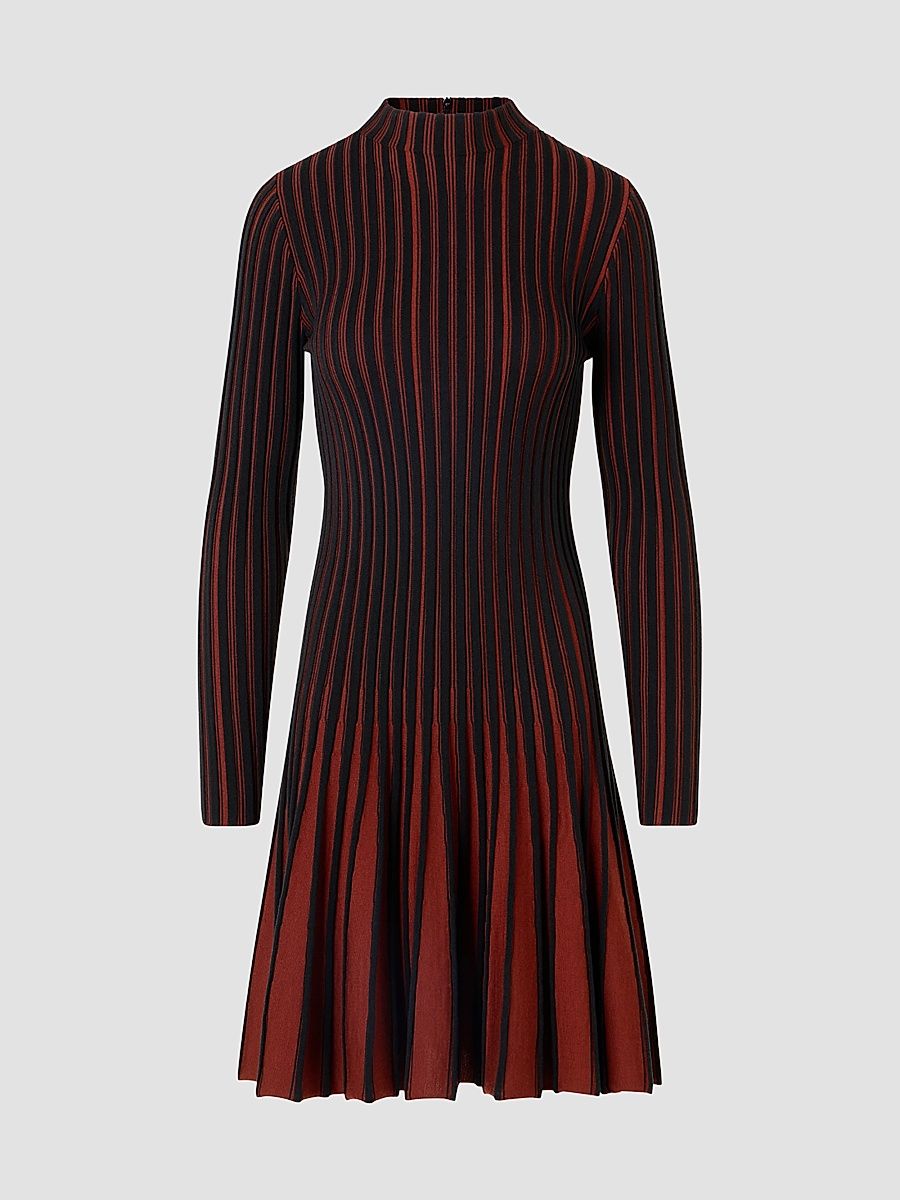 Women's Pleated Wool Dress - Copper Black - Size 16