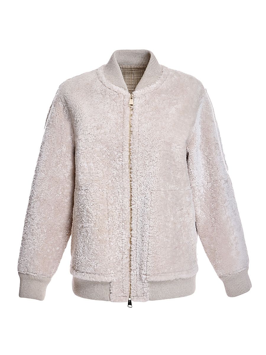 Women's Shearling Knit-Trim Bomber Jacket - Angora - Size Large