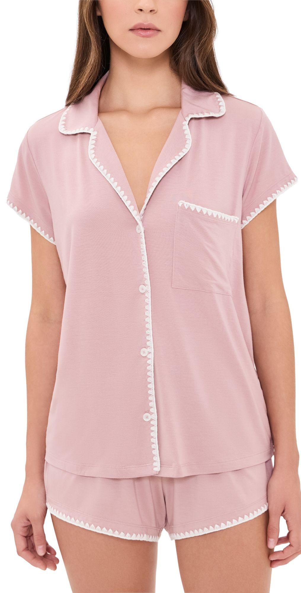 Eberjey Frida Shortie Pajama Set Woodrose/Ivory M