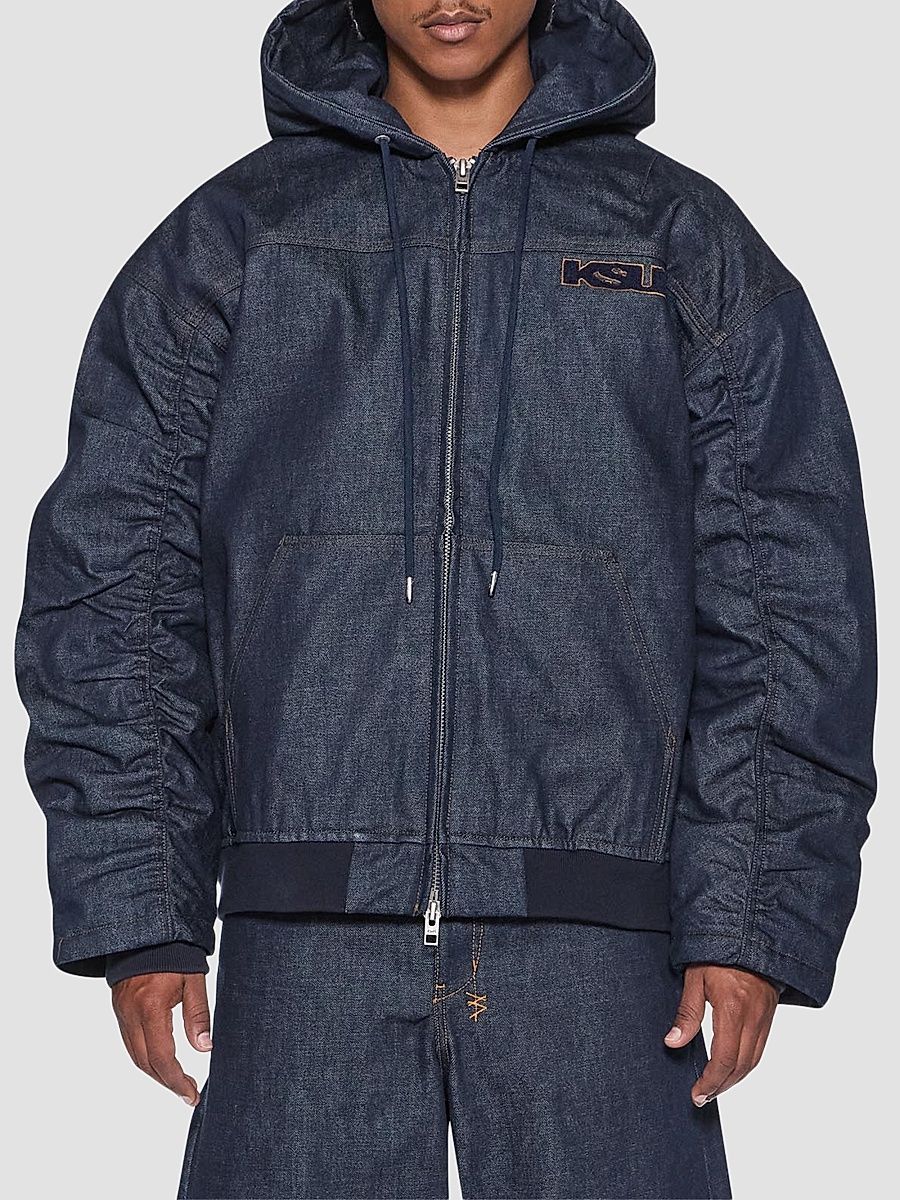 Men's Slouch Logo Cotton Oversized Bomber Jacket - Denim - Size Small