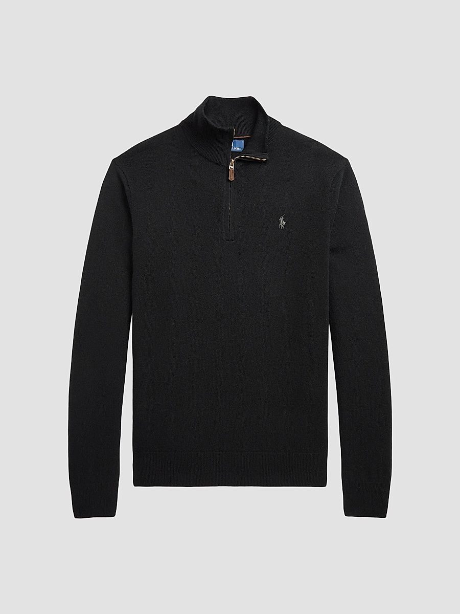Polo Ralph Lauren Men's Logo Wool Quarter-Zip Sweater - Polo Black - Size XXL