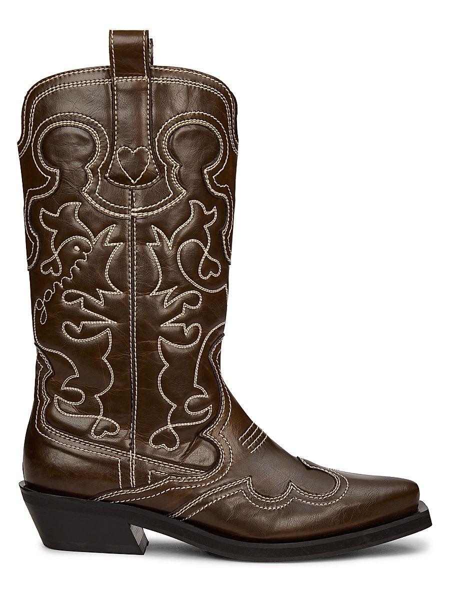 Women's 40MM Embroidered Faux-Leather Mid-Shaft Boots - Dark Olive Egret - Size 11