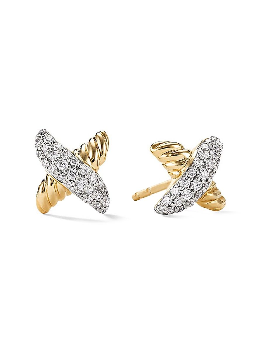 Women's Petite X Stud Earrings in 18K Yellow Gold with Diamonds, 8.4mm - Diamond