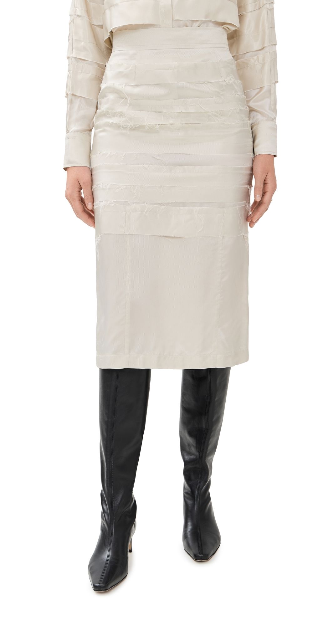 FRENKEN Stripe Viscose Skirt Ivory 34