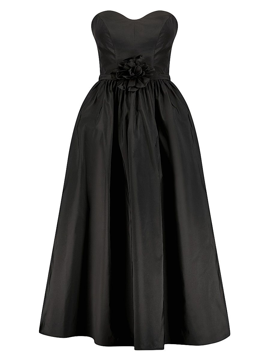 Women's Appliquéd Faille Fit & Flare Midi-Dress - Black - Size 4