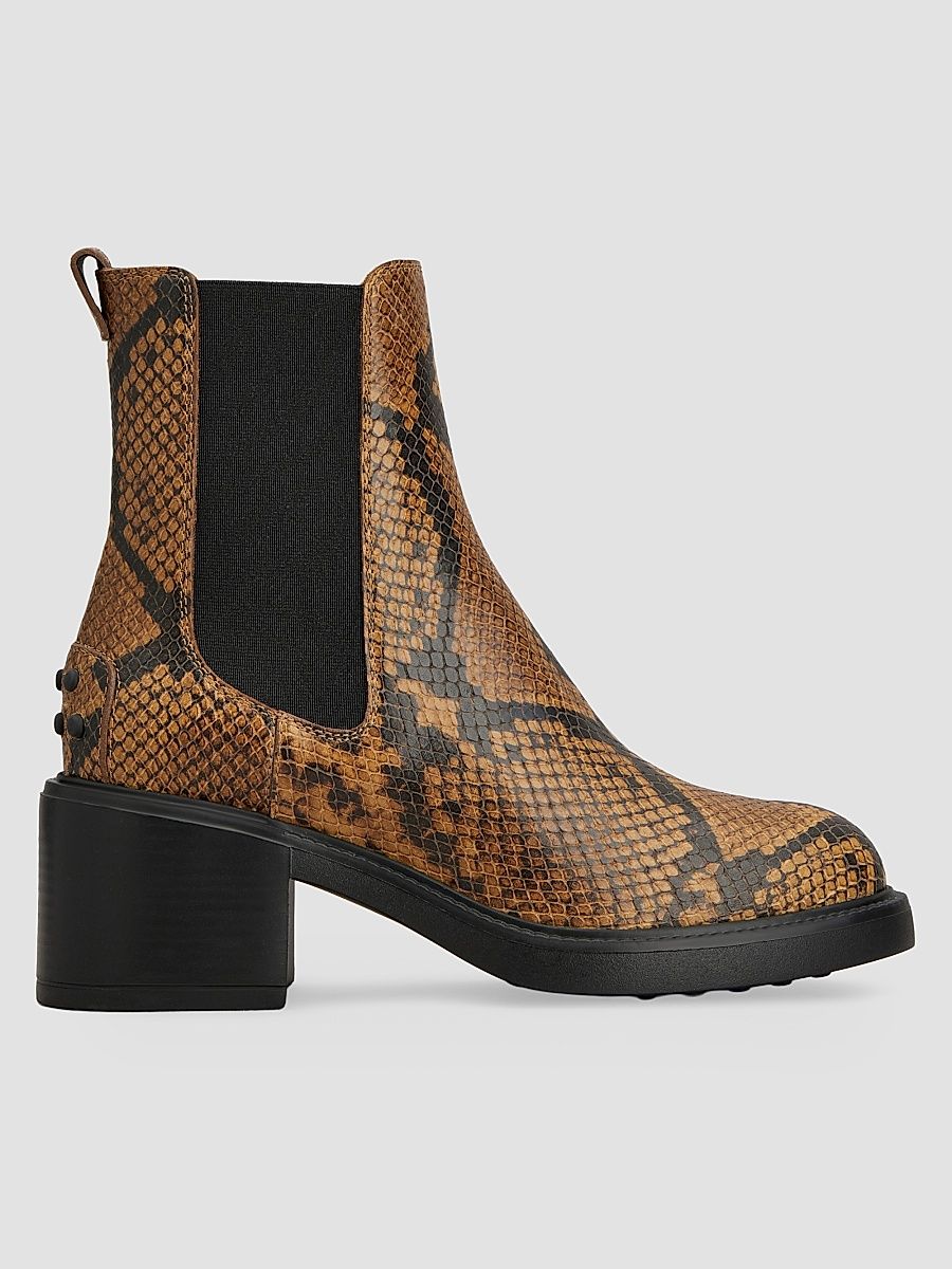 Women's 60MM Snakeskin-Embossed Leather Chelsea Boots - Dark Brown - Size 10