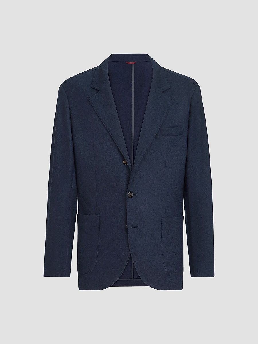 Men's Cashmere Jersey Blazer with Patch Pockets - Cobalt - Size 48