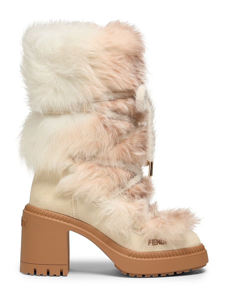 Women's Fur 55MM Heeled Ski Boots - Fawn Light Cream - Size 11