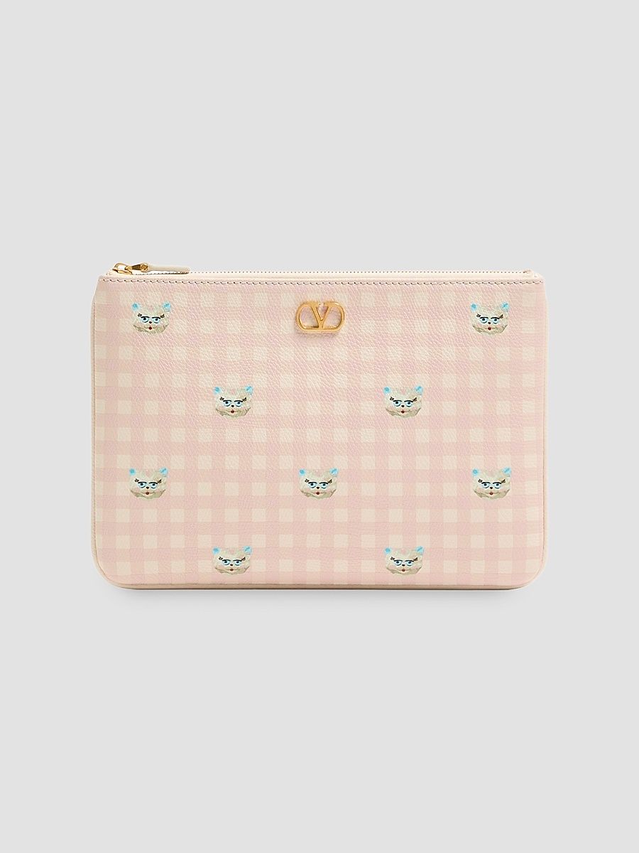 Women's Grainy Calfskin Clutch Le Chat De La Maison - Pink Ivory