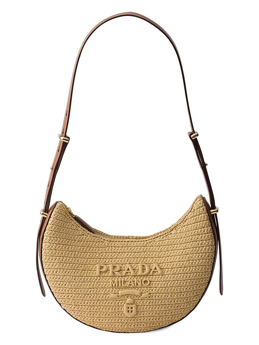 Women's Arqué Small Crochet and Leather Hobo Bag - Beige Khaki