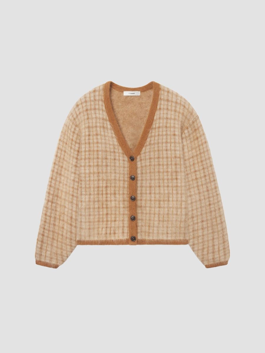 FRAME Women's The Brushed Scholar Plaid Wool-Cashmere Cardigan - Taupe Multi Plaid - Size XS