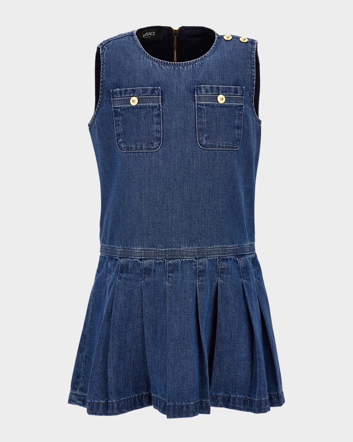 Girl & apos;s Light Wash Pleated Denim Dress, Size 6-14