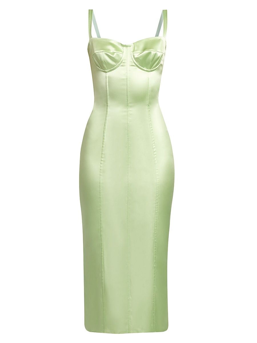 Women's Satin Corseted Midi-Dress - Verde Mare Pastello - Size 14