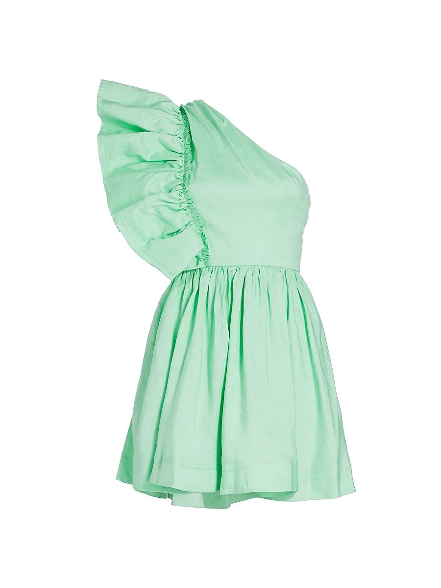 Women's Bonjour One-Shoulder Minidress - Marine Green - Size 2
