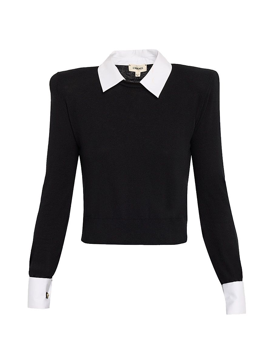 Women's April Poplin Collared Sweater - Black Gold - Size XS