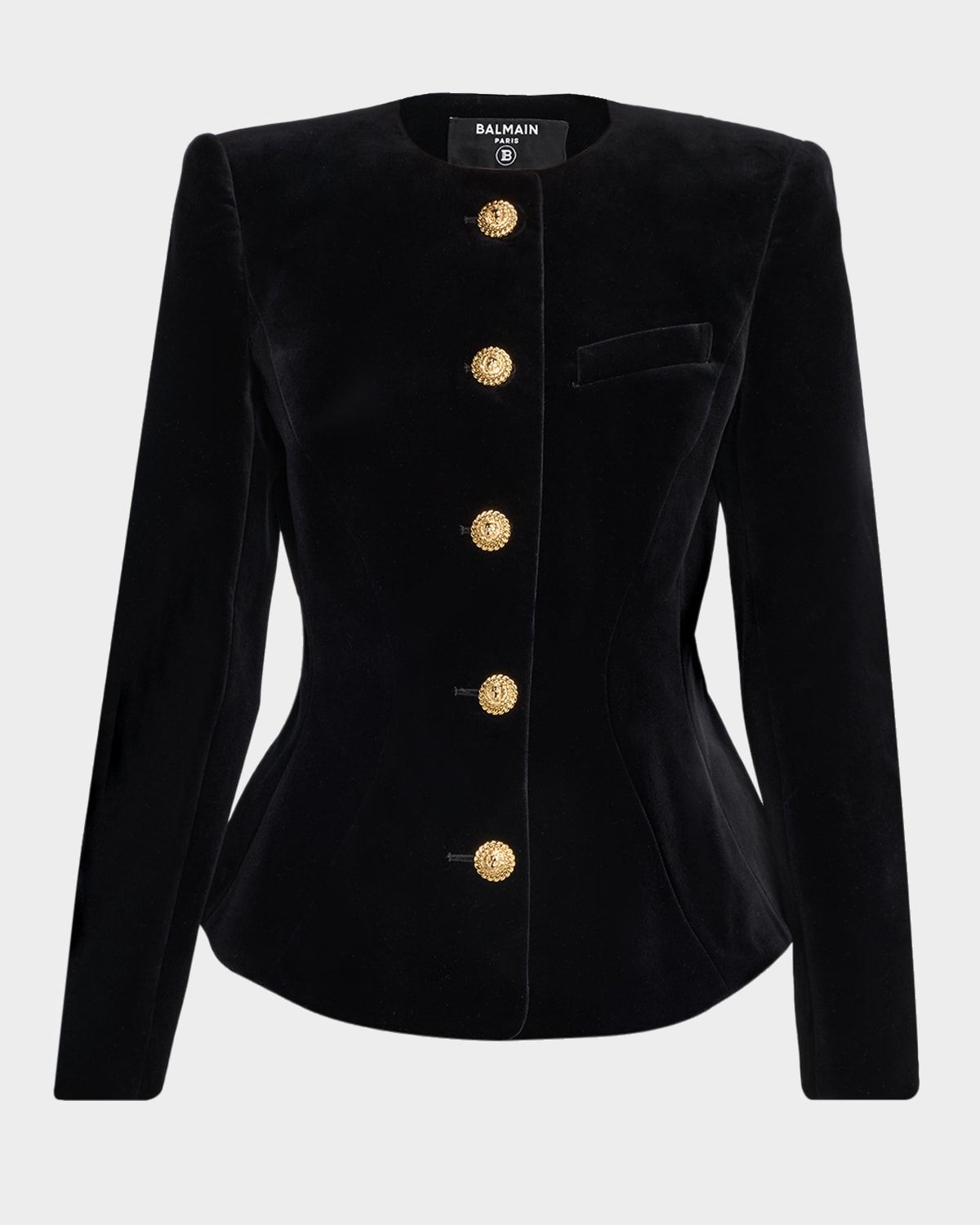 Single-Breasted Velvet Collarless Jacket