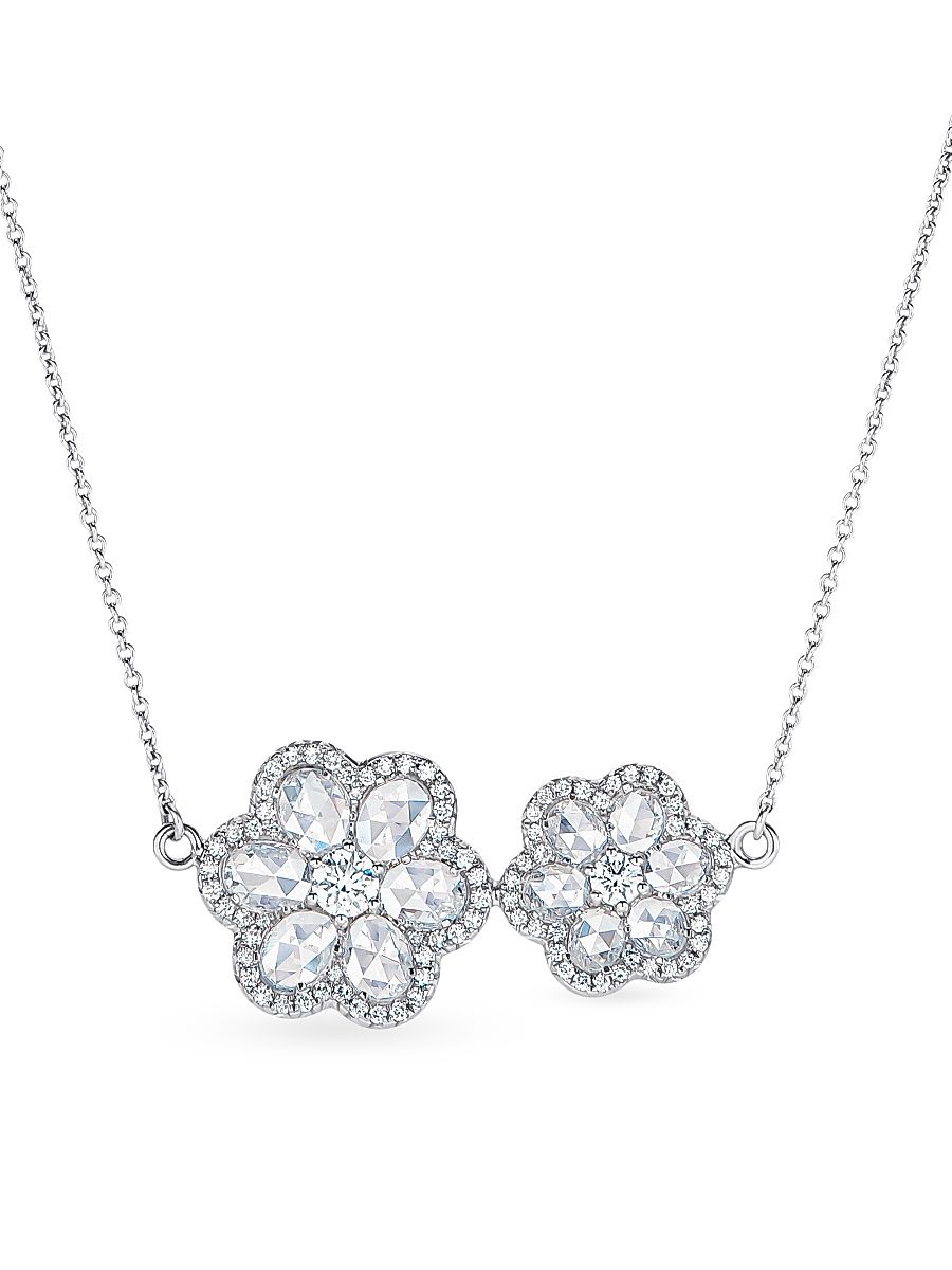 Women's Floral 18K White Gold & 1.88 TCW Diamond Pendant Necklace - White Gold