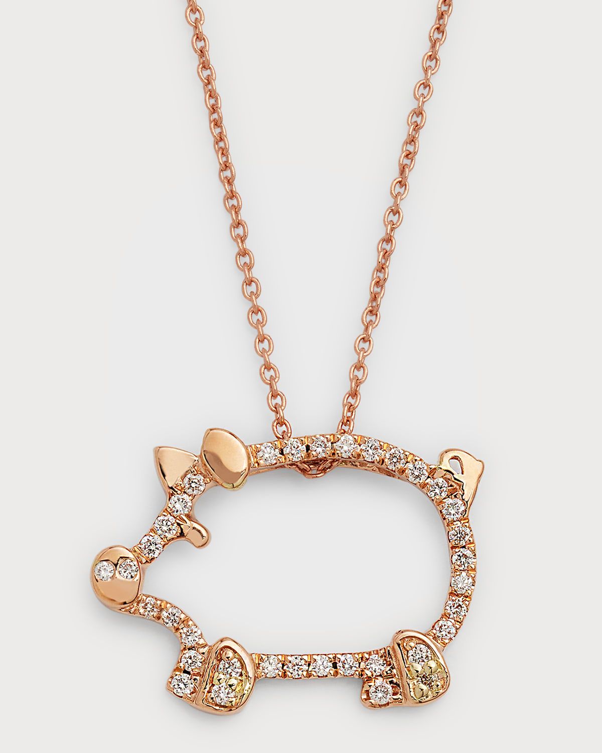 18K Rose Gold Diamond Pig Pendant Necklace