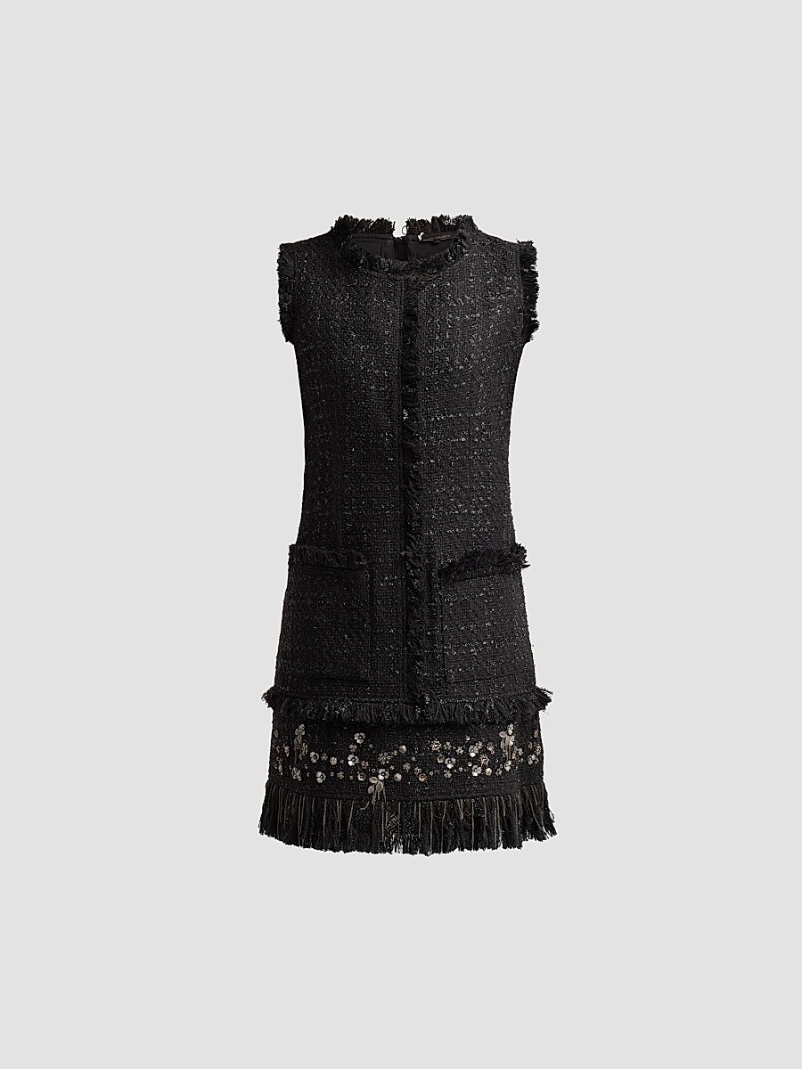 Women's Rives Sequin-Embellished Tweed A-Line Mini Dress - Black - Size XL