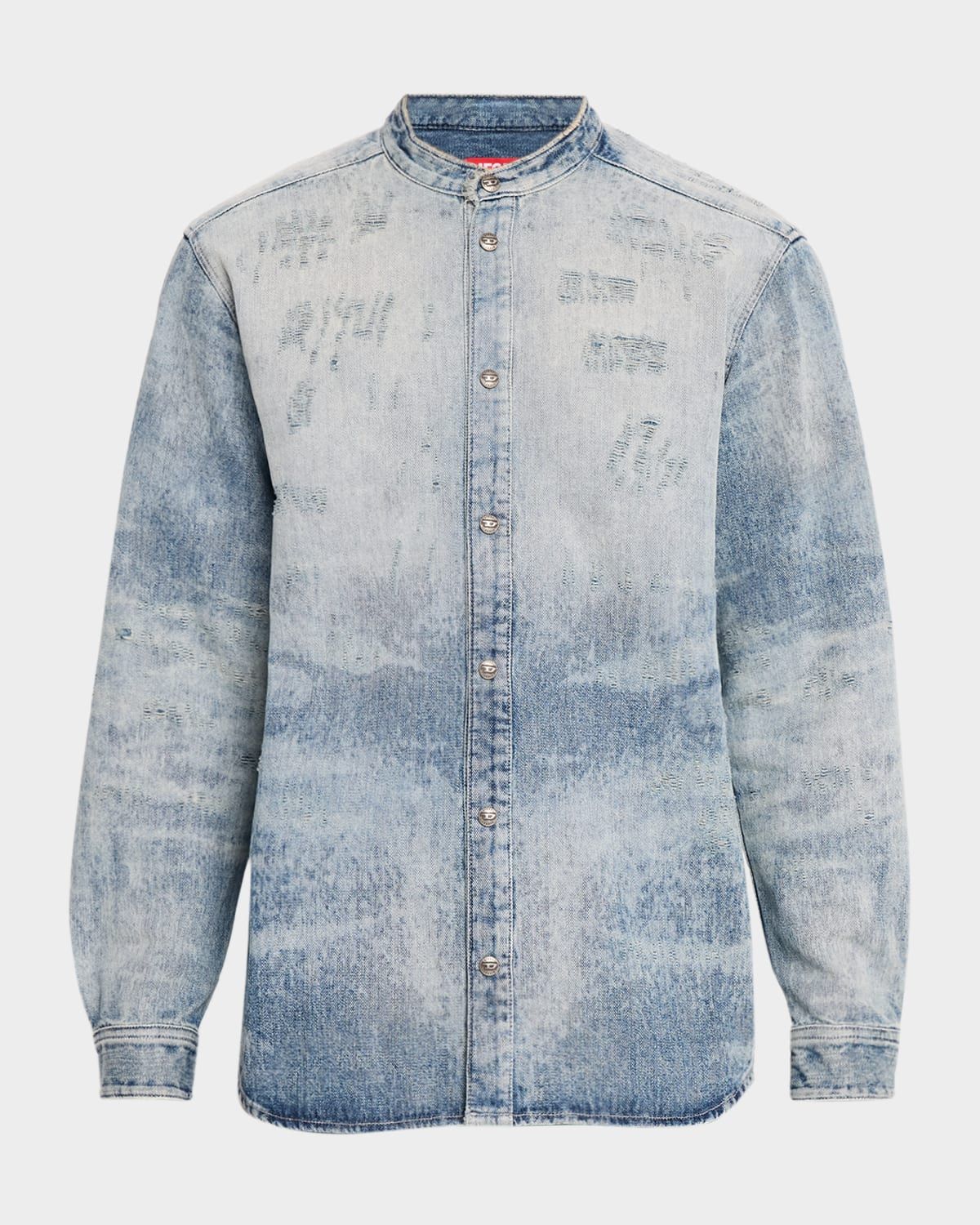 Men & apos;s D-Simp Band-Collar Denim Snap-Front Shirt