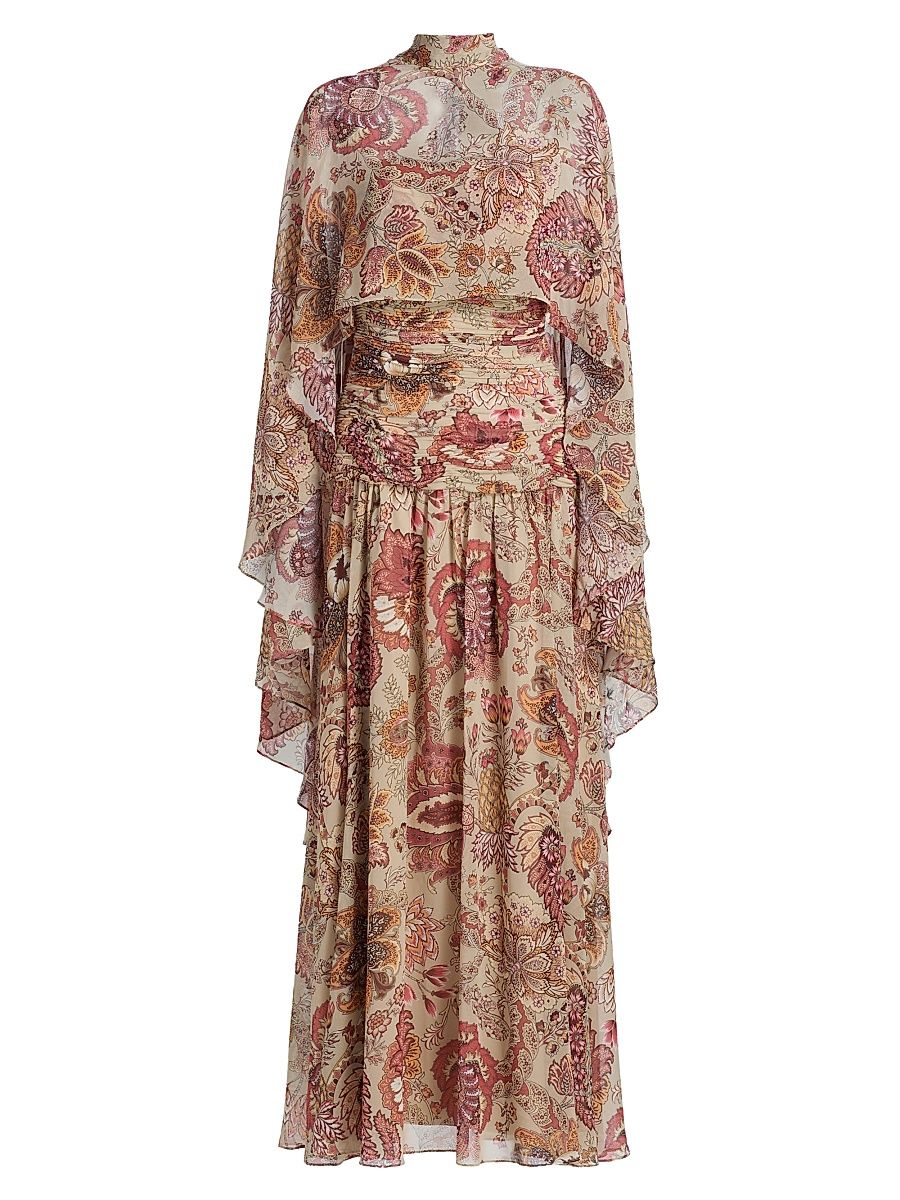 Women's Gretchen Printed Cape Drop-Waist Dress - Beige Multi - Size 12