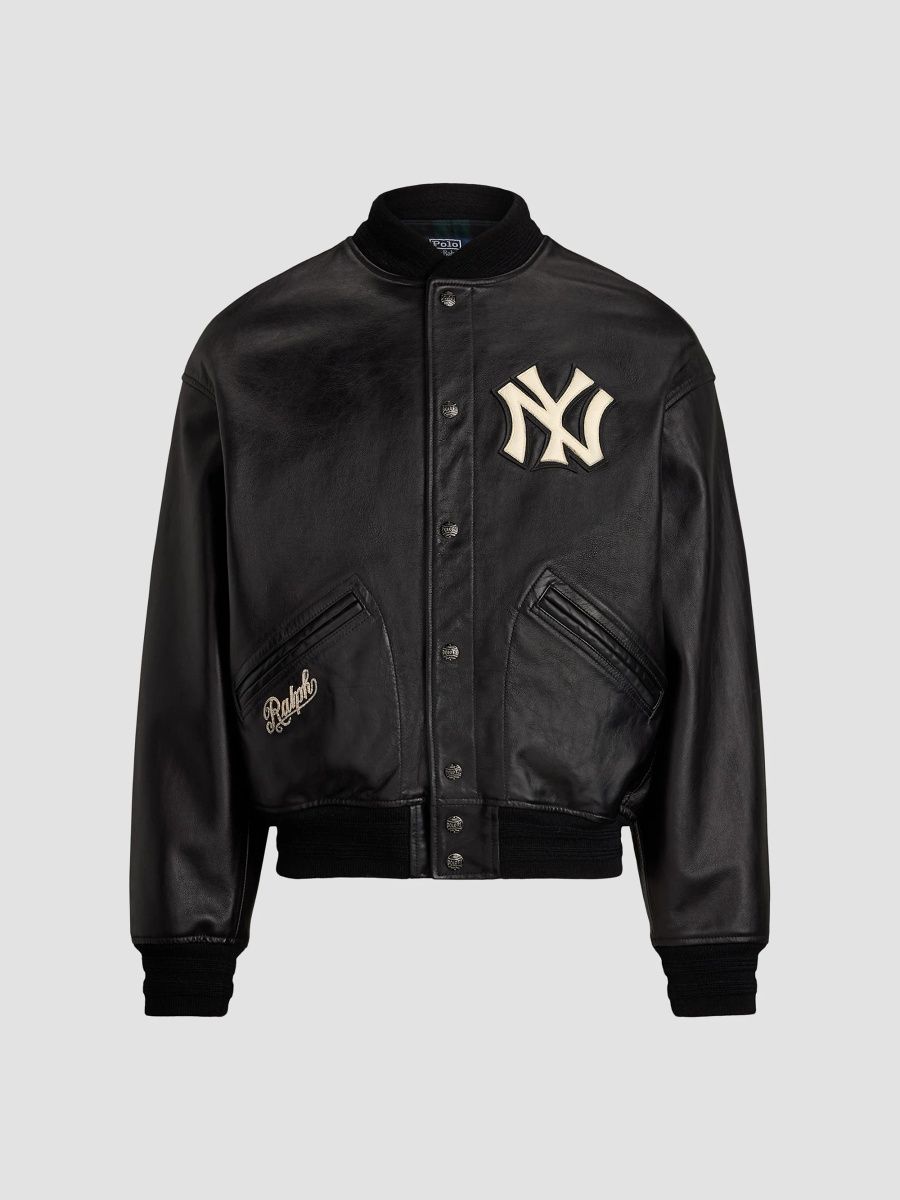 Polo Ralph Lauren Men's Yankees Leather Bomber Jacket - Polo Black - Size Small