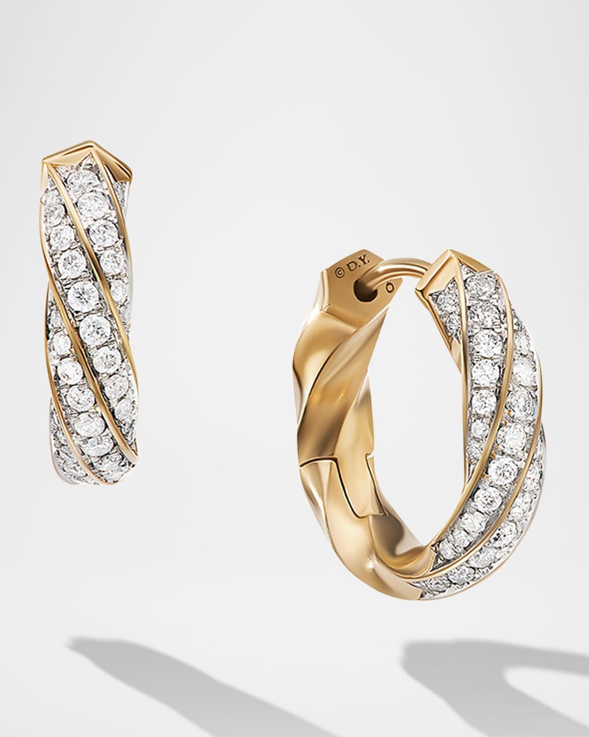 Cable Edge Huggie Hoop Earrings with Diamonds in 18K Gold, 13mm