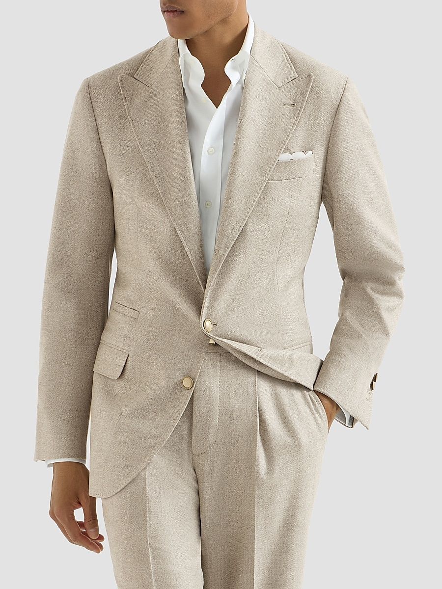 Men's Mouliné Virgin Wool Twill Deconstructed Blazer - Beige - Size 48