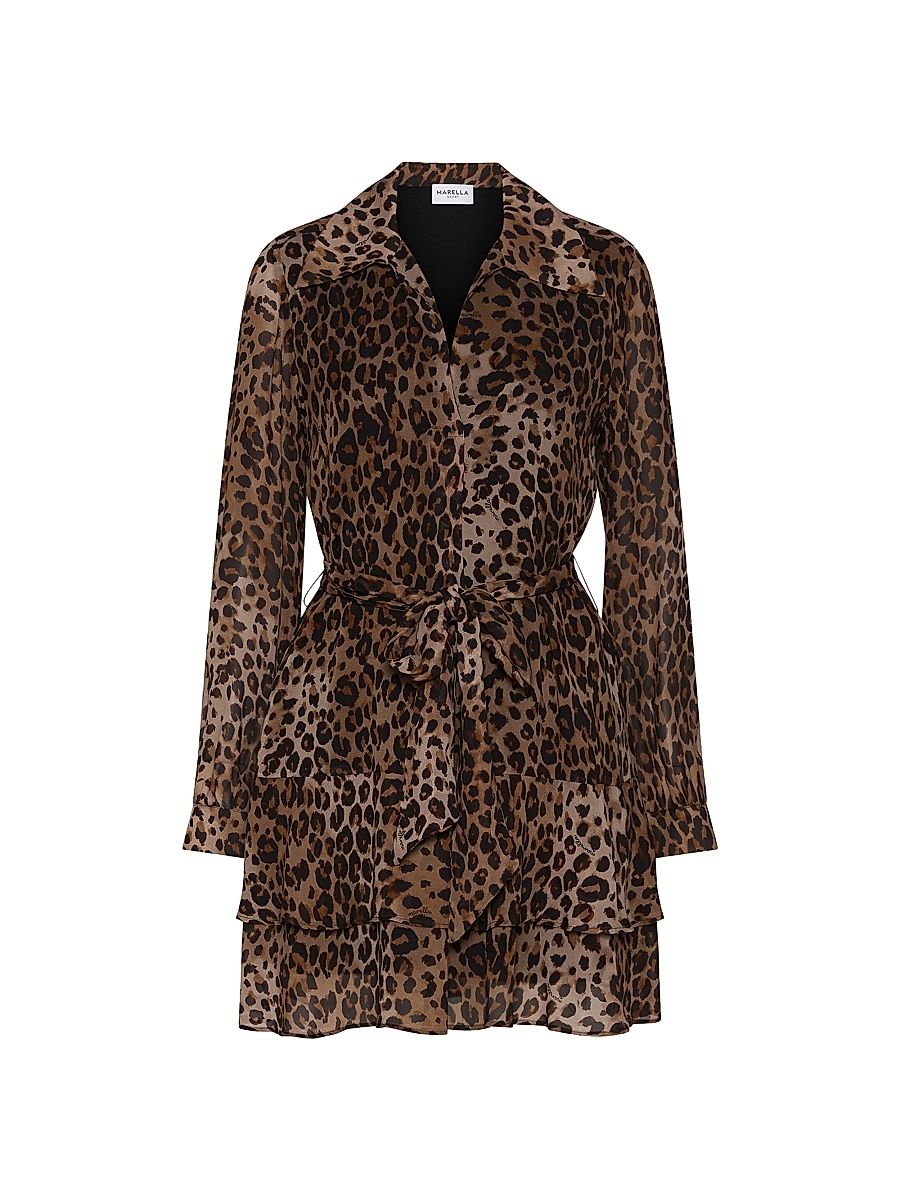 Women's Georgette Flounce Dress - Natural Dappled Print - Size 12