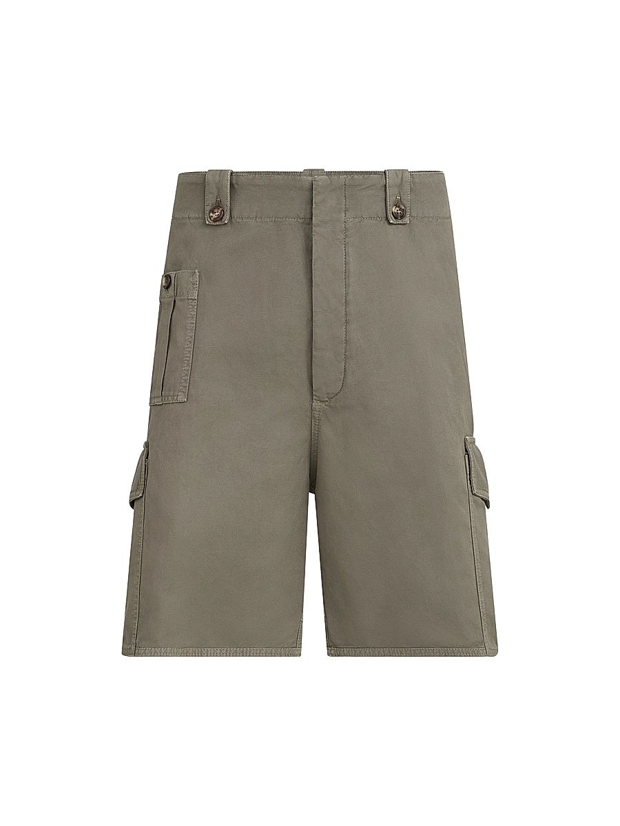 Men's Garment Dyed Bermuda Shorts in Cotton and Linen Canvas - Military - Size 48