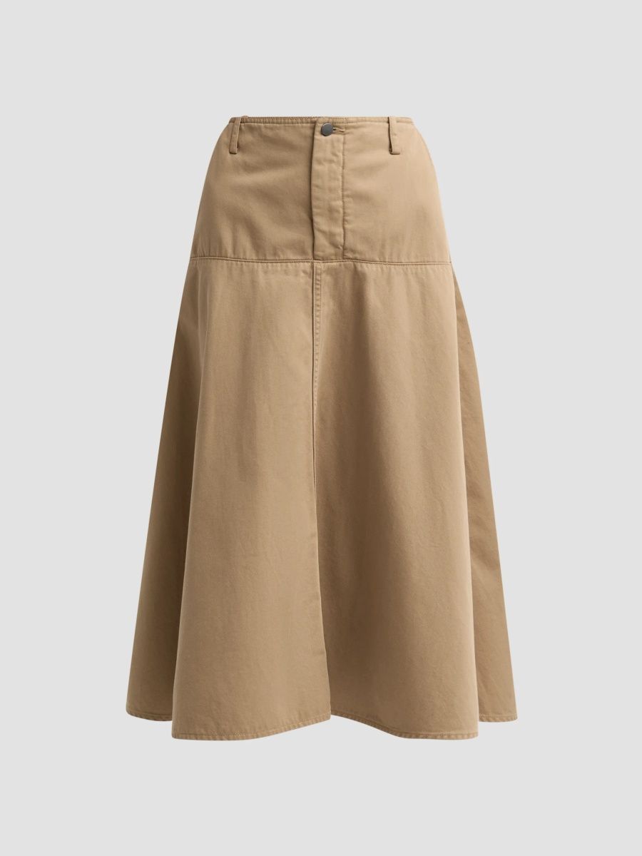 Vince Women's Washed Cotton Drop-Waist Midi Skirt - Cinderwood - Size 8
