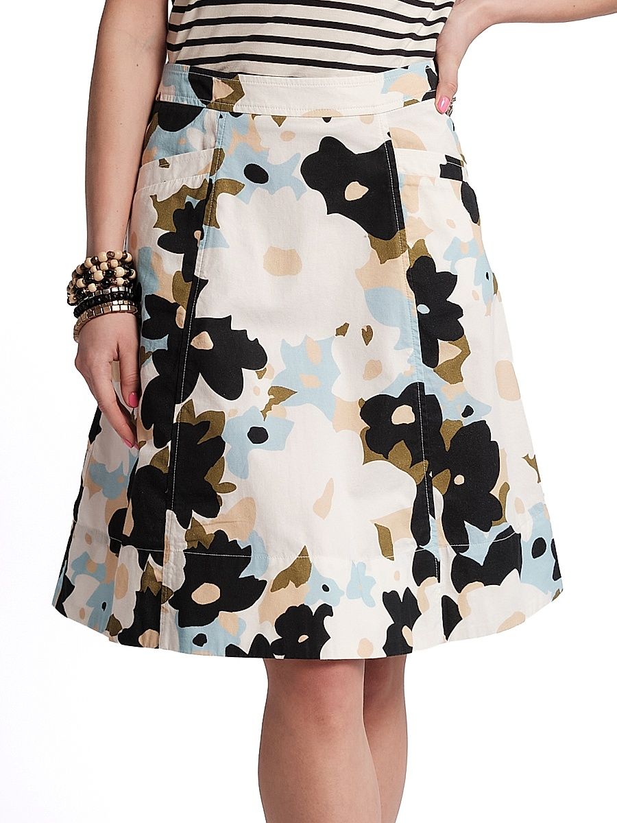 Women's Marta Floral-Graphic Cotton Knee-Length Skirt - Blue Multi - Size Small