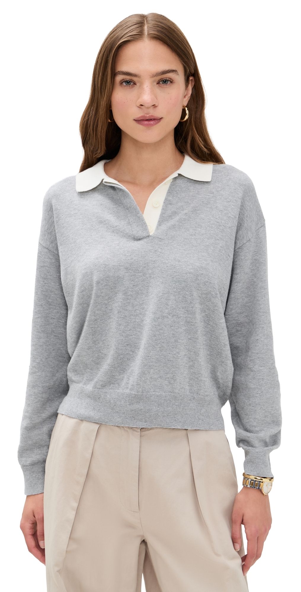 Alex Mill Angelina Polo Sweater In Cotton Cashmere Grey Flannel XS