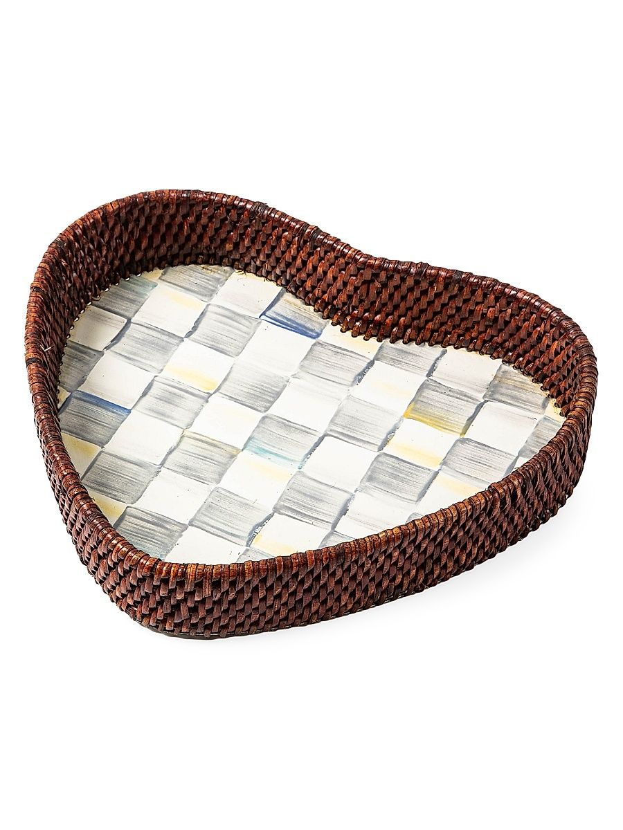 Sterling Check Rattan & Enamel Heart Tray