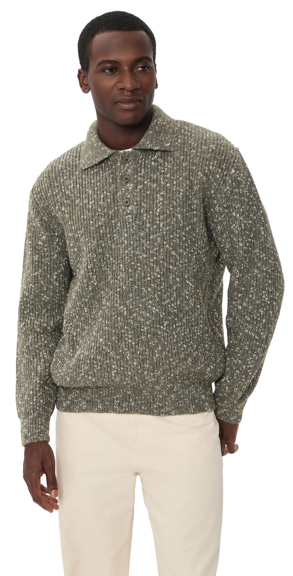 Far Afield Kier Ribbed Knit Polo Light Green M