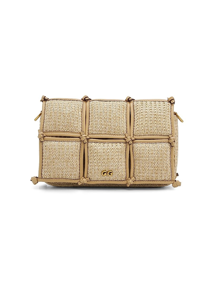 Women's Puff Raffia Crossbody Bag - Natural