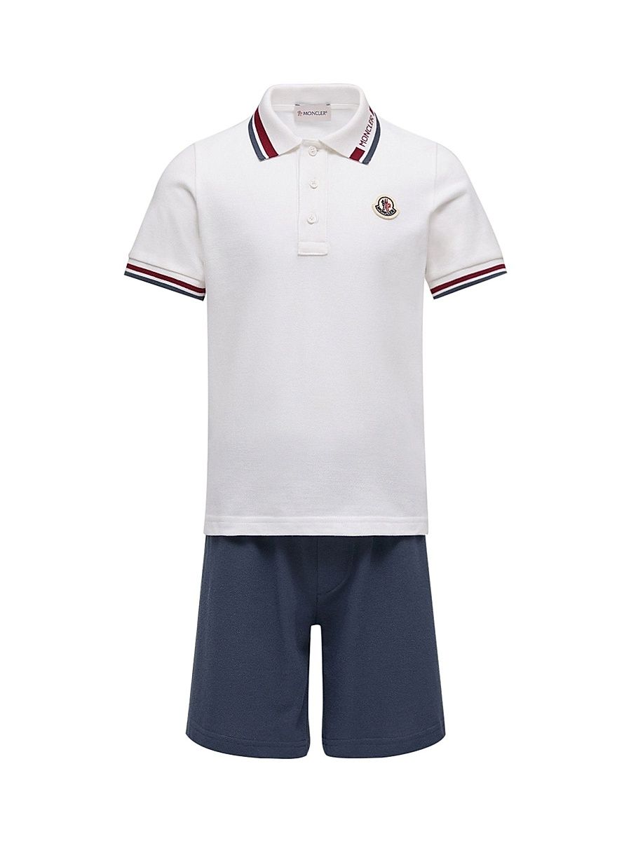 Little Boy's & Boy's Set in Cotton Piquet - White Blue - Size 12