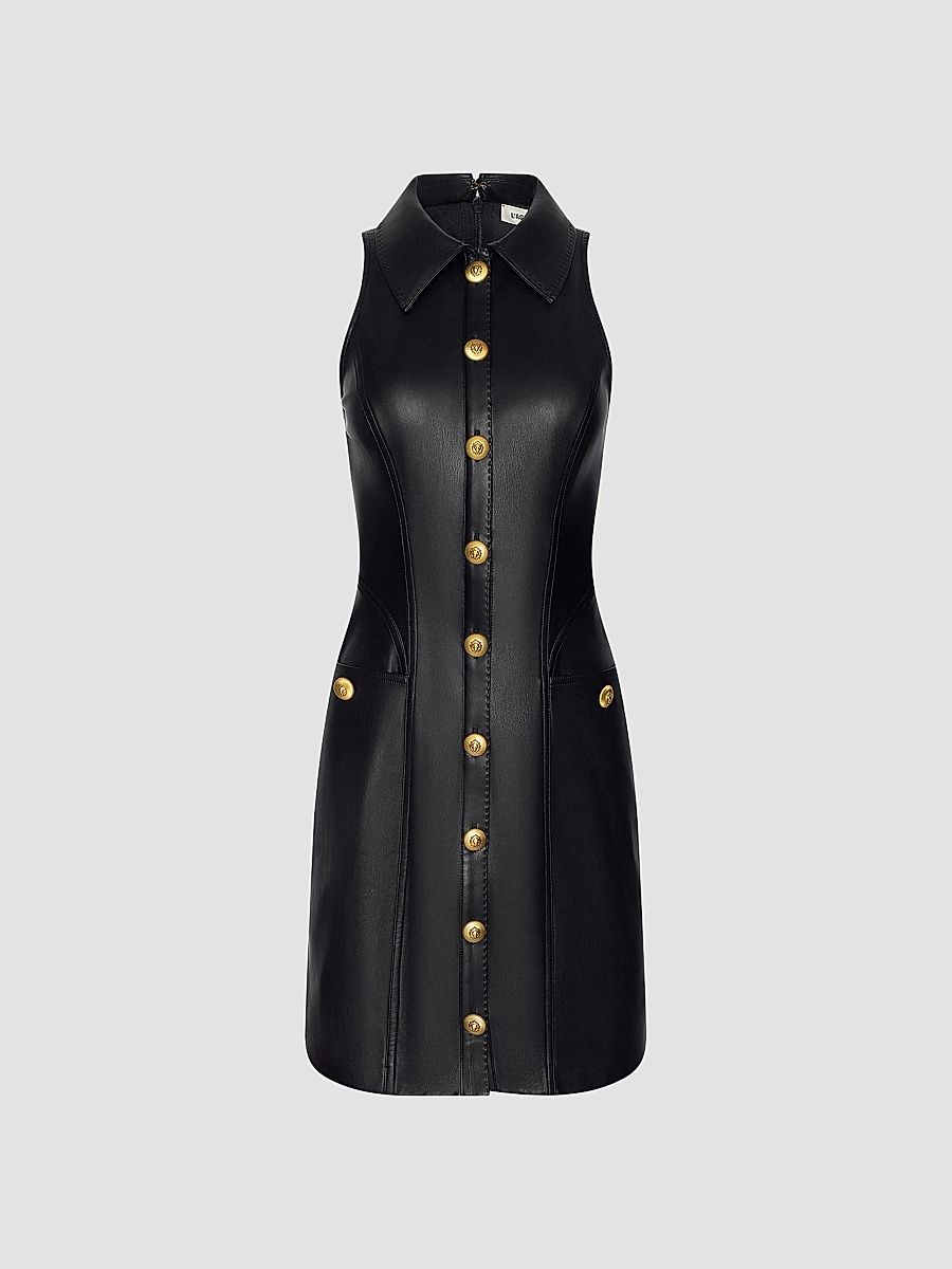 Women's Apolline Faux Leather Racer Mini Dress - Black - Size 14