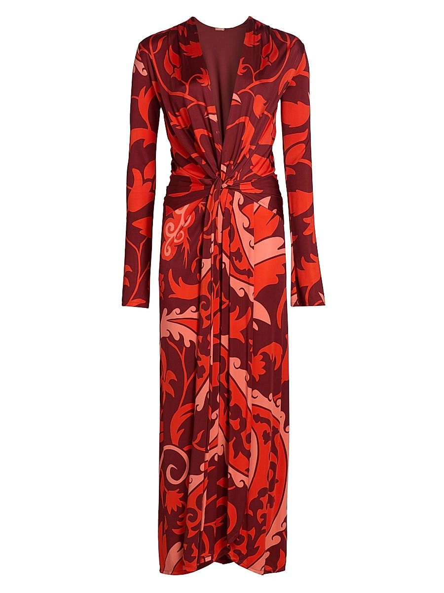 Women's Candelaria Oasis Printed Jersey Maxi Dress - Dark Wine Peach Hot Red - Size 4
