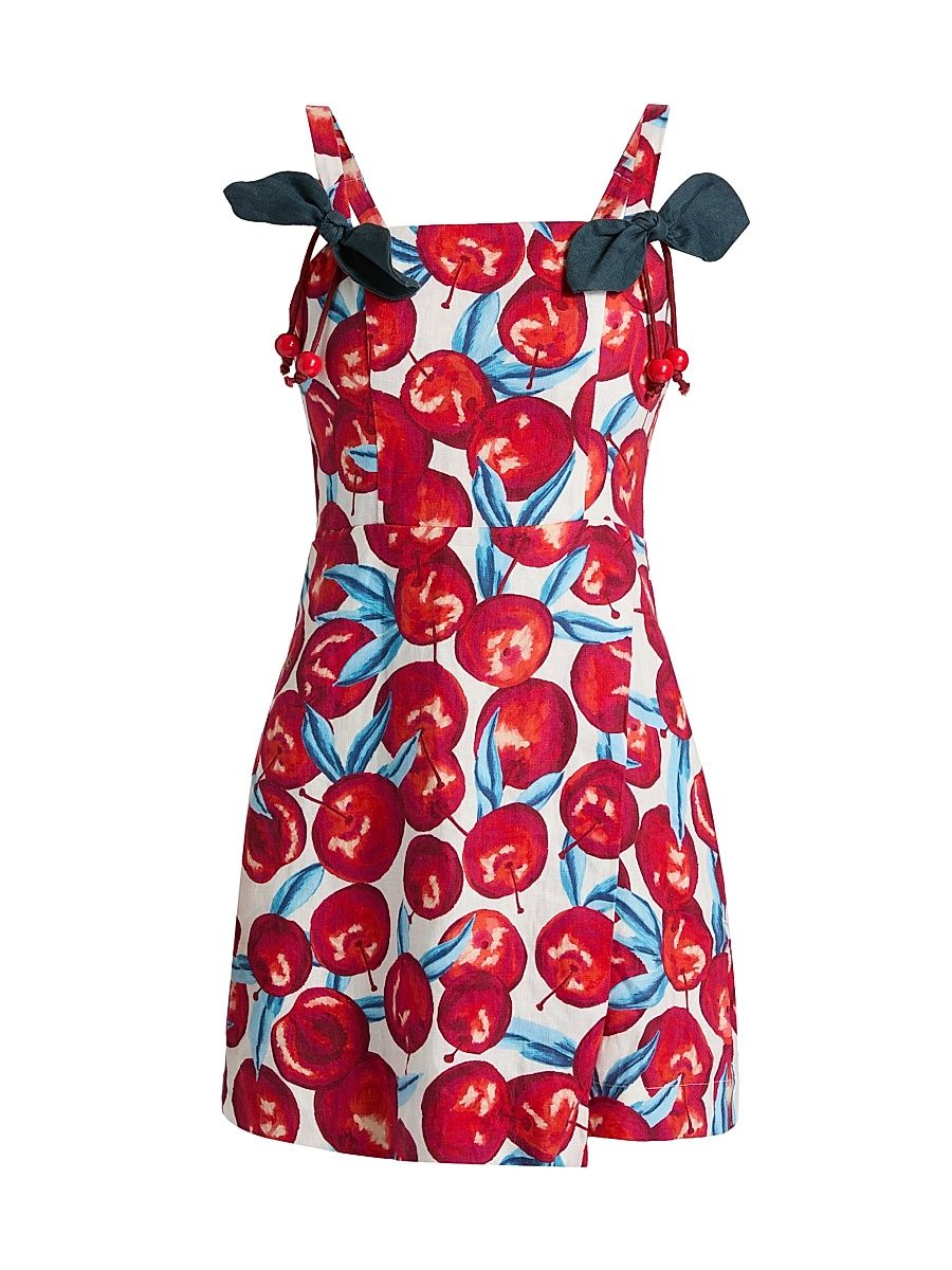 Women's Cherry Blossom Linen A-Line Minidress - Cream - Size XL