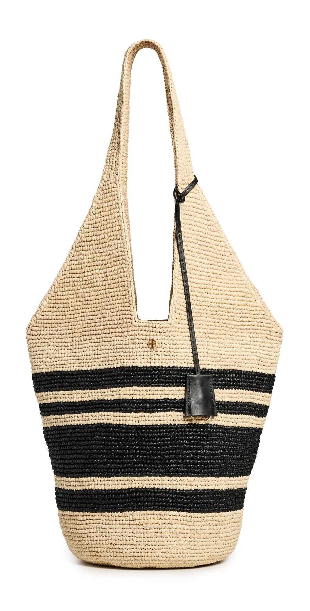 ANINE BING Leah Stripes Hobo Bag Black and Natural Stripe One Size