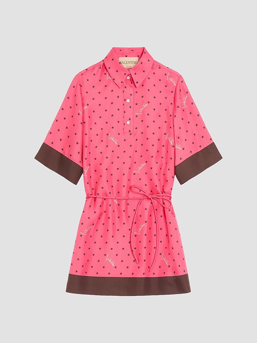 Women's Starry Signature Chemisier Dress in Stelline Twill - Coral Chocolate - Size 4