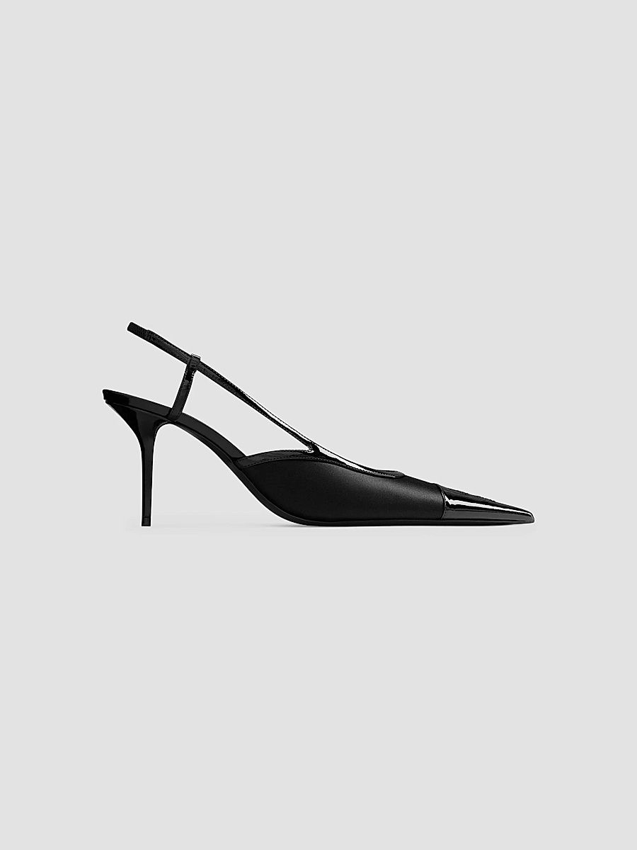 Saint Laurent Women's Slingback Pumps in Satin Crepe and Patent Leather - Black - Size 11