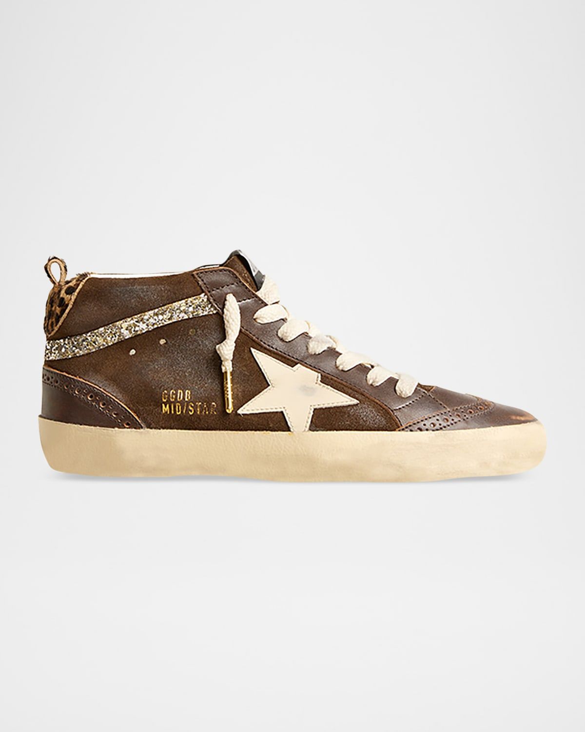 Midstar Mixed Leather Leopard Mid-Top Sneakers