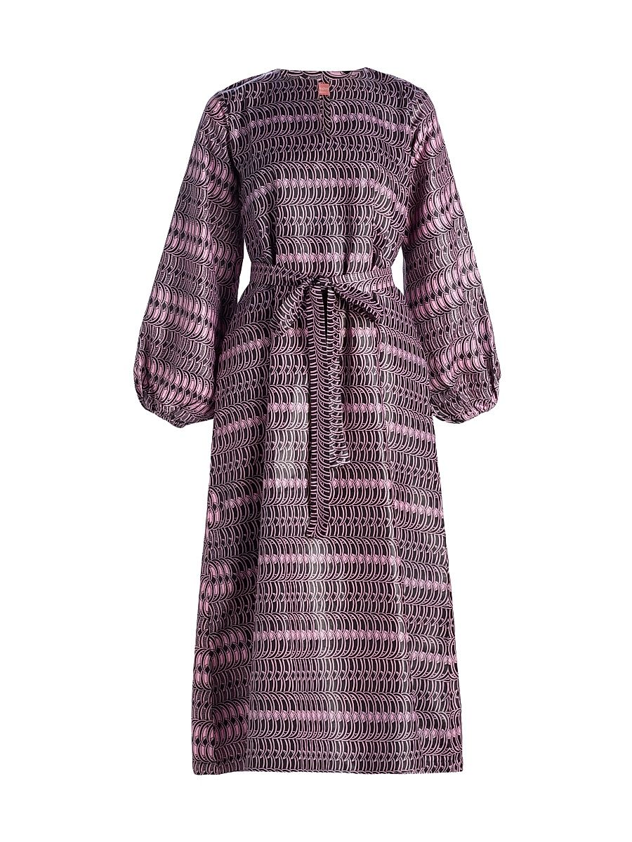 Women's Diran Geometric Cotton A-Line Midi-Dress - Pink Black - Size XL