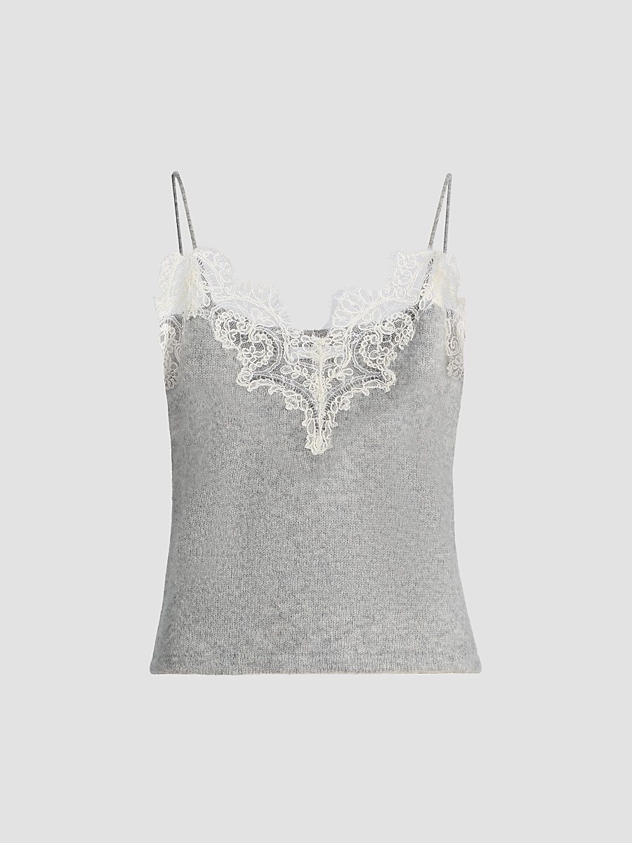 Women's Beatrix Lace-Trim Cashmere Knit Cami - Heather Grey - Size XL