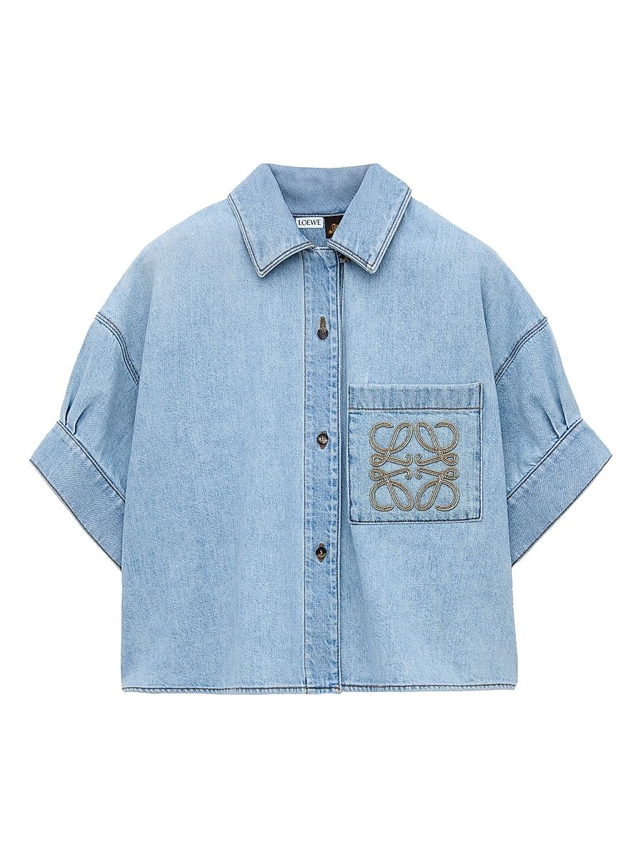 Women's LOEWE x Paula's Ibiza Denim Short-Sleeve Shirt - Washed Blue - Size 0