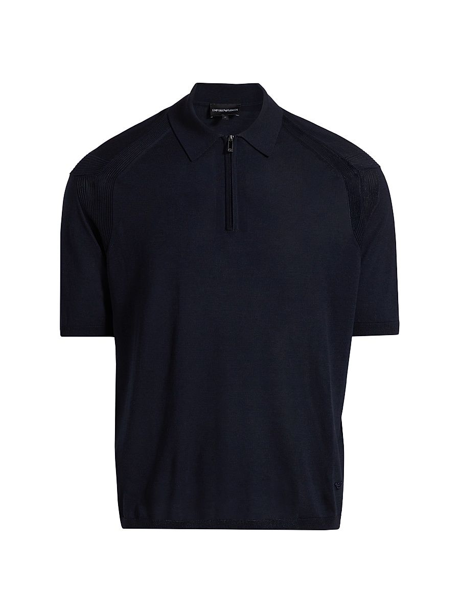 Men's Zip-Front Polo Sweater - Navy - Size XXL