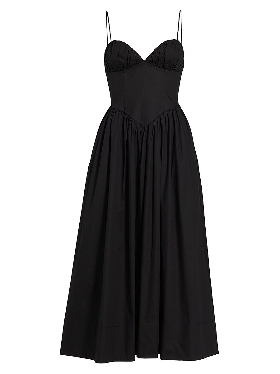 Women's Carmine Corset Cotton Midi-Dress - Jet Black - Size Large