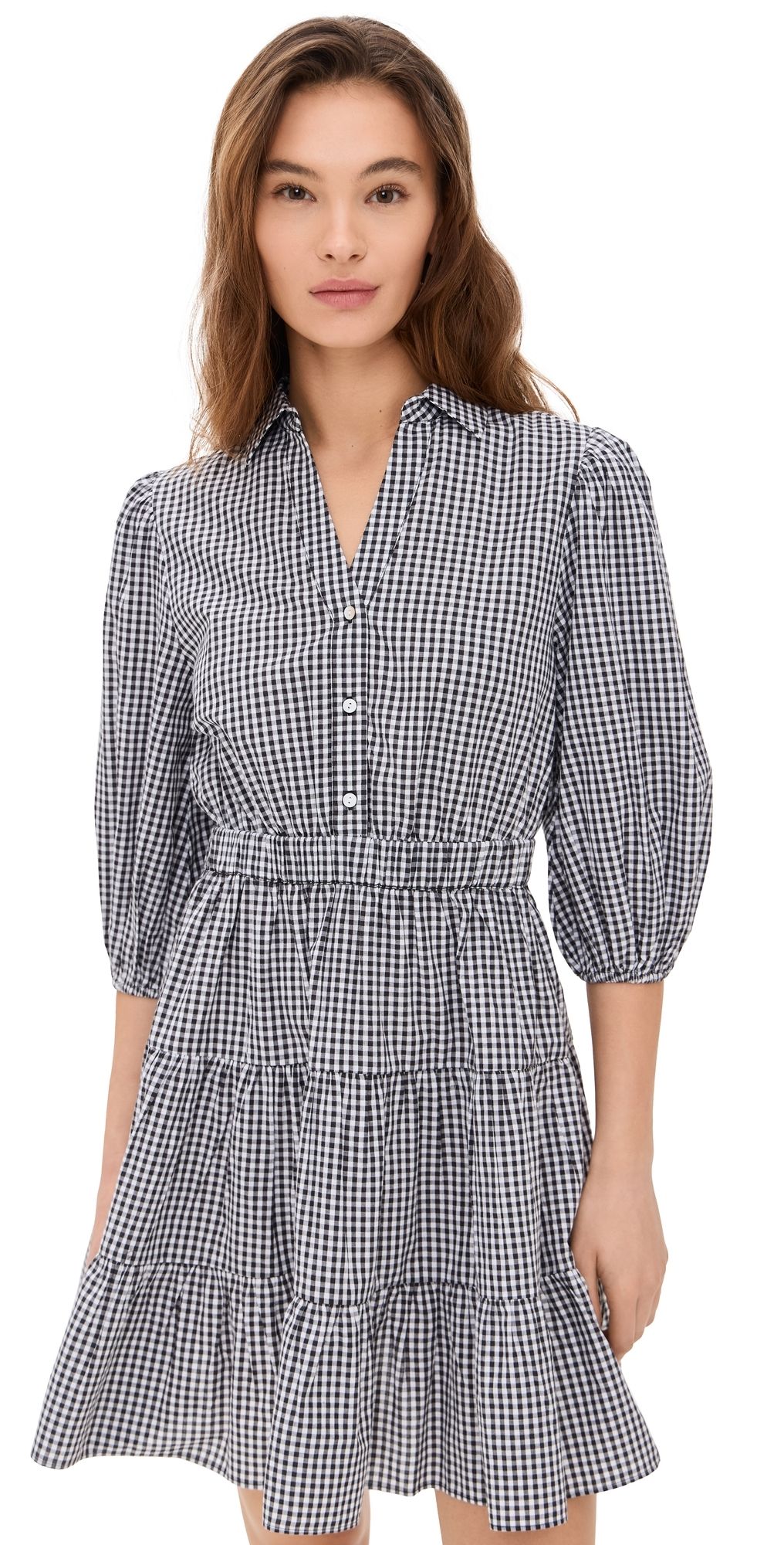 Playa Lucila Gingham Collared Dress Black Gingham L